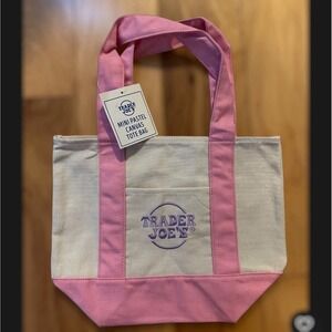 Trader Joe's Mini Pastel Canvas Tote Bag Pink White Spring Limited Edition NEW